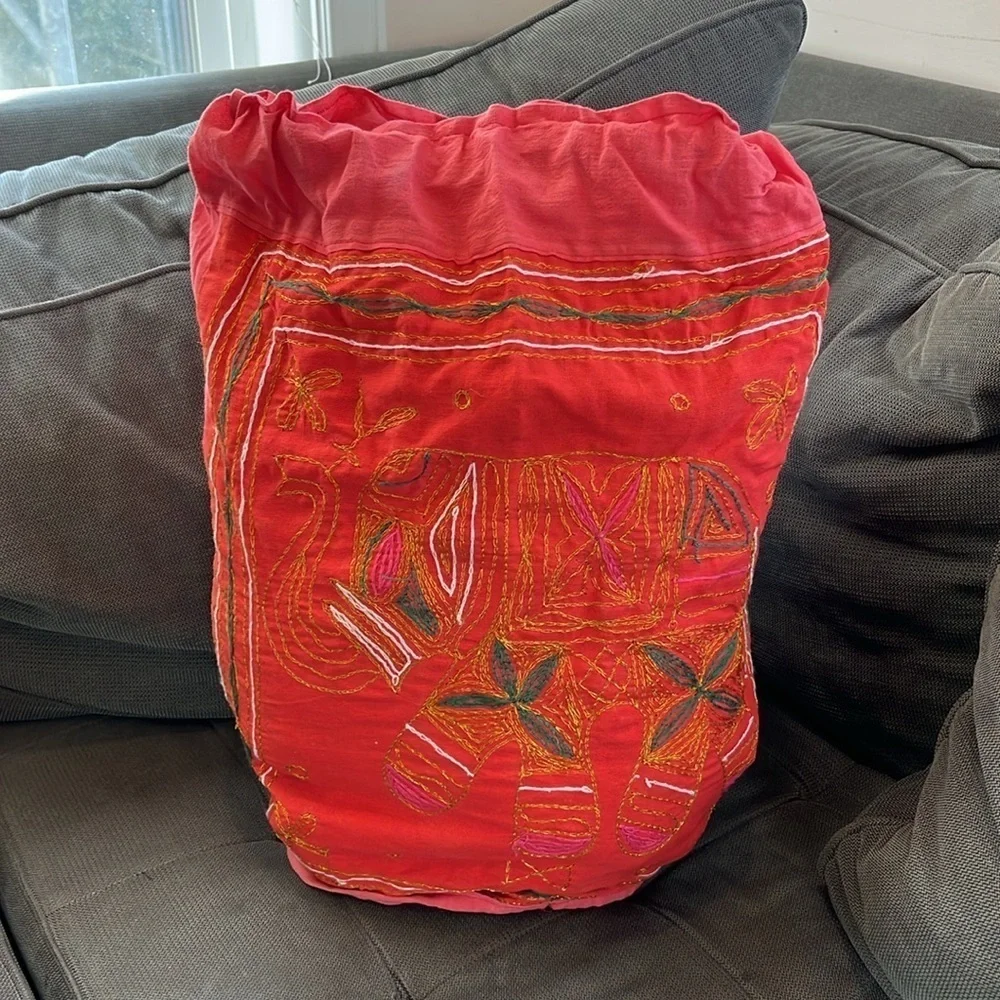 🛼🐠Embroidered bag backpack from India elephant cinch top pink orange BUDGET